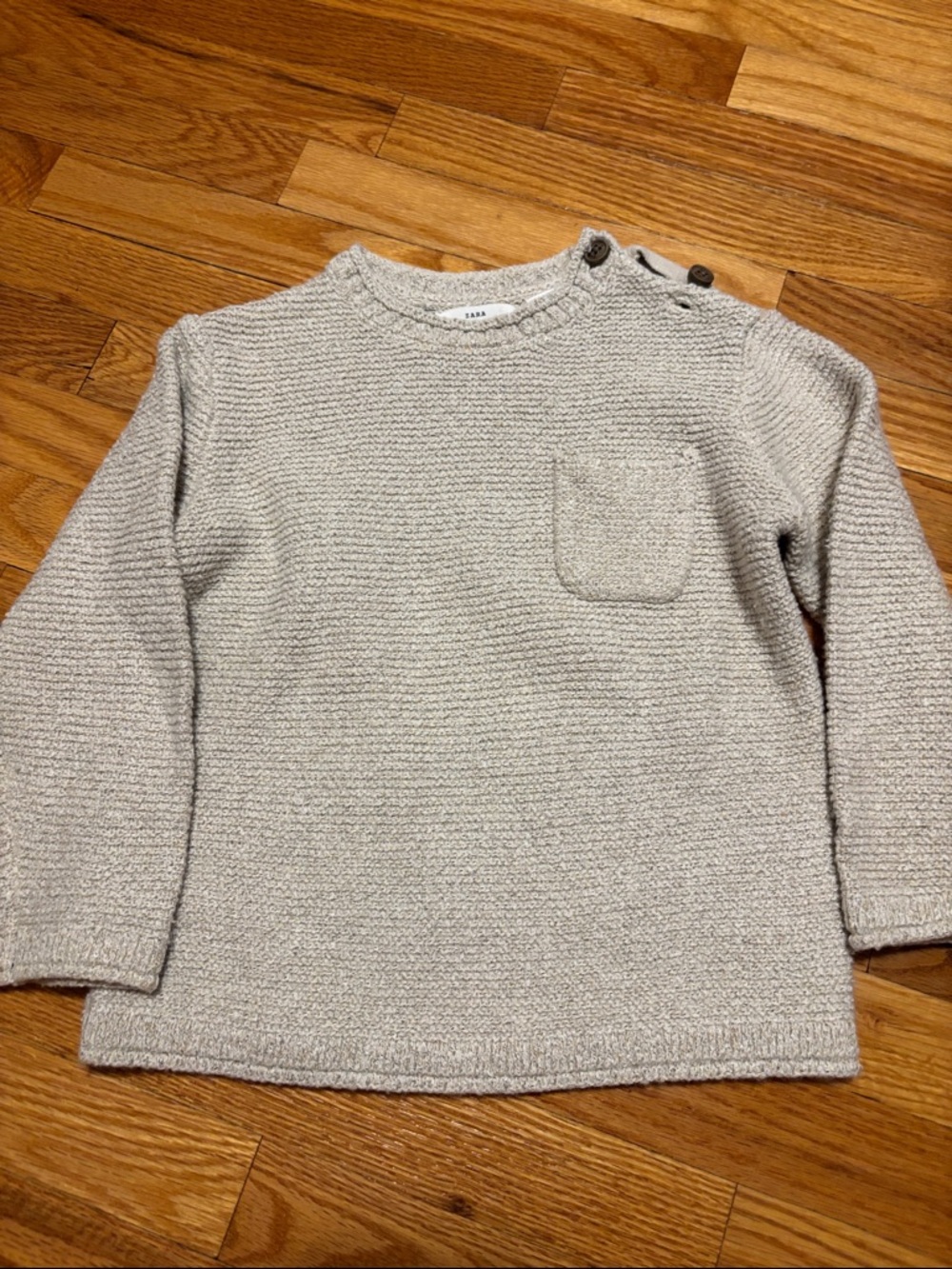 Zara Cream Textured Knit Sweater with Shoulder Buttons